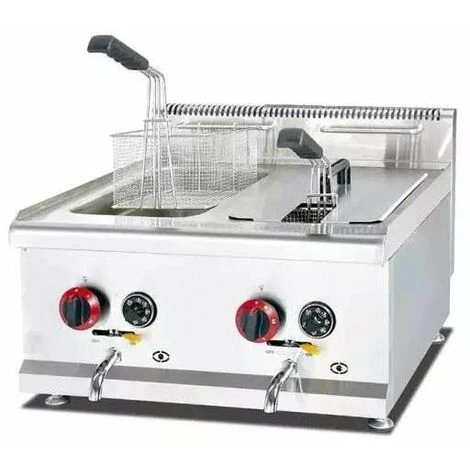 Friggitrice A Gas 14+14 Litri Da Banco 2 Vasche Professionale 4.5 +4.5 KW In Acciaio Inox 1 Friggitrice A Gas 14+14 Litri Da Banco 2 Vasche Professionale 4.5 +4.5 KW In Acciaio Inox