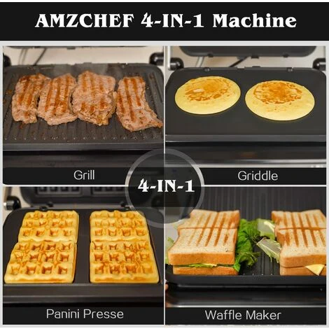 AMZCHEF 4-IN-1 Macchina (Grill Elettrico, Piastra, Piastra Panini, Waffle Maker) - 2000W Grill Elettrico Con 4 Piastre Antiaderenti Intercambiabili -180° Riscaldamento A Doppia Piastra Regolabile 3 AMZCHEF 4-IN-1 Macchina (Grill Elettrico, Piastra, Piastra Panini, Waffle Maker) - 2000W Grill Elettrico Con 4 Piastre Antiaderenti Intercambiabili -180° Riscaldamento A Doppia Piastra Regolabile - immagine 3