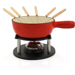 BBQ-Toro Set Per Fonduta In Ghisa Da 9 Pezzi Per 6 Persone 2 L Smaltato, Rosso