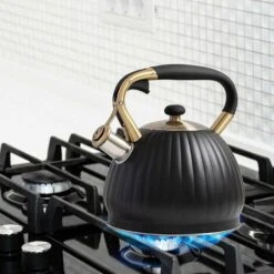 Bollitore In Acciaio Inossidabile Da 3,5 Litri Con Manico In Silicone Resistente Al Calore, Bollitore Per Fornello A Induzione Stufa A Gas Stufe A Legna Campeggio A Gas, Nero -Piccoli Elettrodomestici Negozio 95467257 5