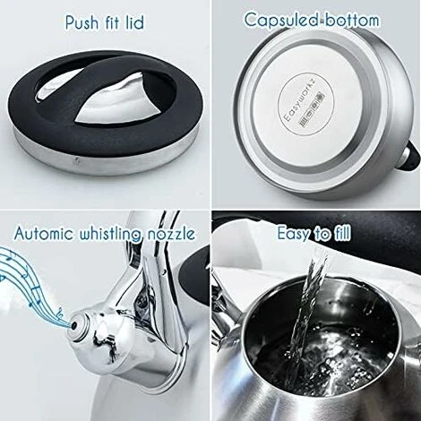 Bollitore A Fischio A Induzione In Acciaio Inossidabile, Bollitore Da 2,3 L Per Tutte Le Piastre Elettriche, Bollitore A Fischio Con Manico Resistente Al Calore E Antiscivolo, Bollitore Per Tè E Caffè 3 Bollitore A Fischio A Induzione In Acciaio Inossidabile, Bollitore Da 2,3 L Per Tutte Le Piastre Elettriche, Bollitore A Fischio Con Manico Resistente Al Calore E Antiscivolo, Bollitore Per Tè E Caffè - immagine 3