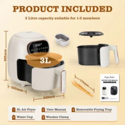 Taylor Swoden Ava - Friggitrice Ad Aria Senza Olio, Friggitrice Ad Aria Tecnologica Compatta 3L, 1300W, 8 Menu Preimpostati, Display LED, Cestello Con Rivestimento Antiaderente, Bianco Sporco -Piccoli Elettrodomestici Negozio 96455617 3