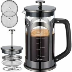 Macchina Per Caffè E Tè, Caffettiera In Vetro Borosilicato Resistente Al Calore In Acciaio Inossidabile 304 Con 4 Filtri, Resistente E Facile Da Pulire, 100% Senza BPA, 34 Oz, Argento