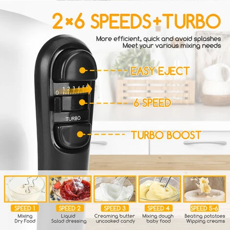 Aigostar Pudding - Sbattitore Elettrico, 6 Velocità E Turbo, Frusta Elettrica, 400W, Miscelazione Silenziosa. Dotato Di 2 Fruste, 2 Ganci Impastatori, Frusta E Contenitore. 3 Aigostar Pudding - Sbattitore Elettrico, 6 Velocità E Turbo, Frusta Elettrica, 400W, Miscelazione Silenziosa. Dotato Di 2 Fruste, 2 Ganci Impastatori, Frusta E Contenitore. - immagine 3