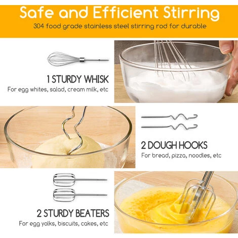 Aigostar Pudding - Sbattitore Elettrico, 6 Velocità E Turbo, Frusta Elettrica, 400W, Miscelazione Silenziosa. Dotato Di 2 Fruste, 2 Ganci Impastatori, Frusta E Contenitore. 4 Aigostar Pudding - Sbattitore Elettrico, 6 Velocità E Turbo, Frusta Elettrica, 400W, Miscelazione Silenziosa. Dotato Di 2 Fruste, 2 Ganci Impastatori, Frusta E Contenitore. - immagine 4