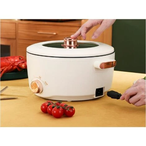 Fornello Lento Piccola Caldaia Elettrica Domestica Multifunzionale Wok Elettrico Fritto Padella Antiaderente (color Crema) 2 Fornello Lento Piccola Caldaia Elettrica Domestica Multifunzionale Wok Elettrico Fritto Padella Antiaderente (color Crema) - immagine 2