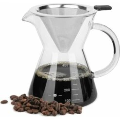 Caffettiera Pour Over Con Filtro In Acciaio Inossidabile, Caraffa In Vetro Borosilicato Con Manico, Non Sono Necessari Filtri Di Carta (400 Ml)